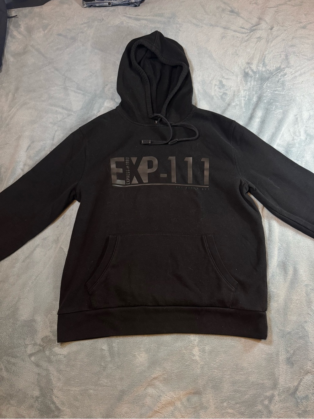 Express Mens L Black EXP-111 Hoodie 111 Fifth Ave Elbow Patch Y2K Streetwear